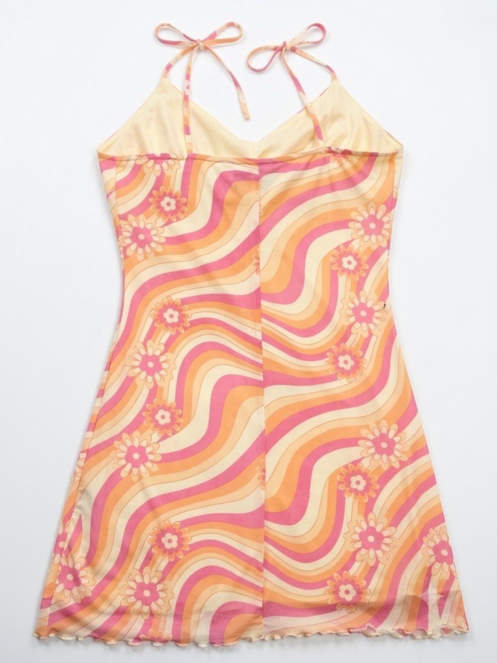 Y2K Faded Rose Retro Floral Swirl Slip Dress in Pink & Cream - Picture 2 of 5